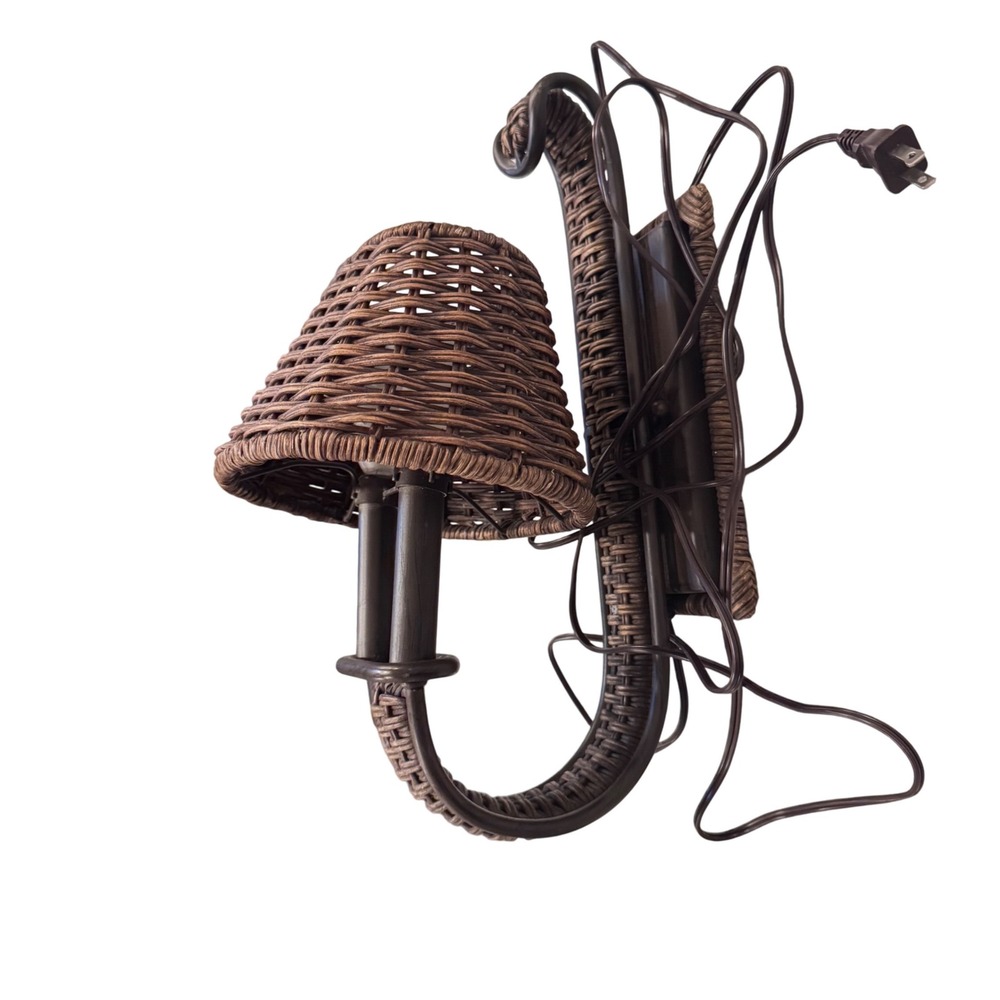 Kalco Wicker Wall Sconce Lamp Rustic Farmhouse Wicker Plug In LightingPreloved